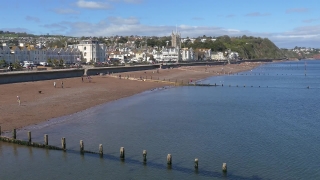 Free Airplane Stock Footage, Breakwater, Barrier, Beach, Seaside, Water